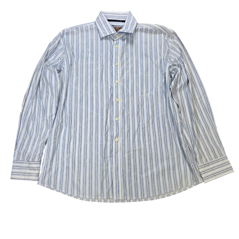 Blue Pronto Uomo Y2K Button Down Shirt Mens XXL Blue White Striped Geometric NWT